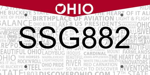 SSG882 Ohio License Plate