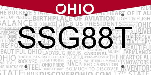 SSG88T Ohio License Plate