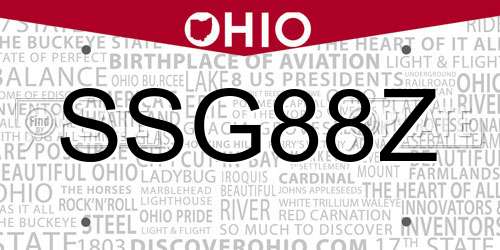 SSG88Z Ohio License Plate