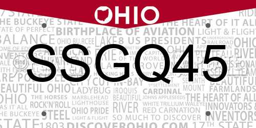 SSGQ45 Ohio License Plate