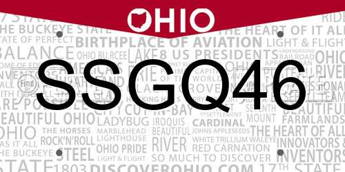 SSGQ46 Ohio License Plate