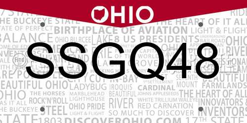 SSGQ48 Ohio License Plate