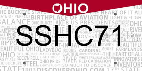 SSHC71 Ohio License Plate