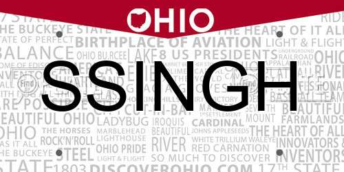 SSINGH Ohio License Plate