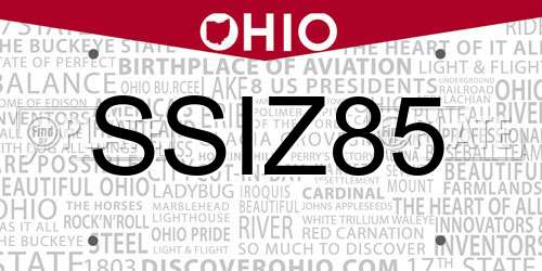 SSIZ85 Ohio License Plate