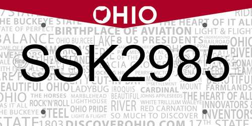 SSK2985 Ohio License Plate