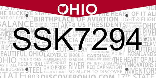 SSK7294 Ohio License Plate