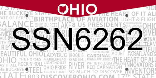 SSN6262 Ohio License Plate