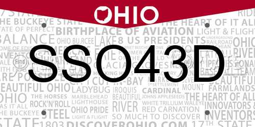 SSO43D Ohio License Plate