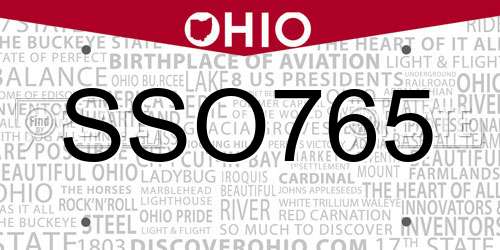 SSO765 Ohio License Plate