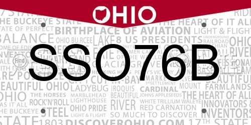 SSO76B Ohio License Plate