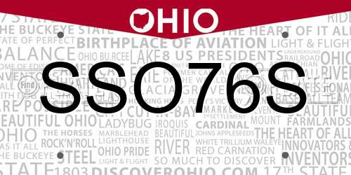SSO76S Ohio License Plate