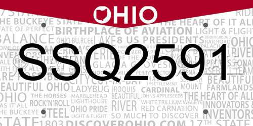 SSQ2591 Ohio License Plate