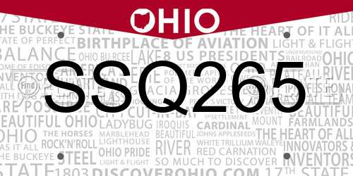 SSQ265 Ohio License Plate