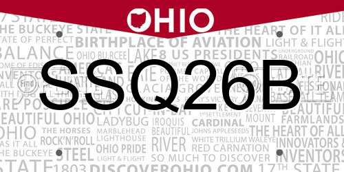 SSQ26B Ohio License Plate