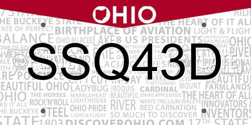 SSQ43D Ohio License Plate