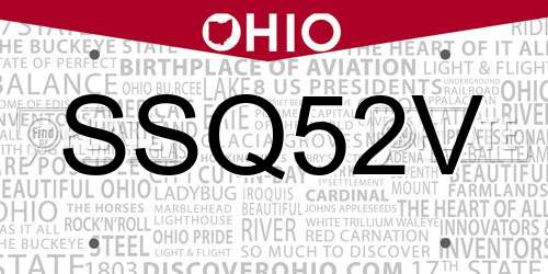 SSQ52V Ohio License Plate