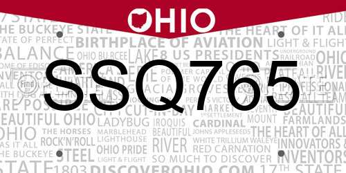 SSQ765 Ohio License Plate
