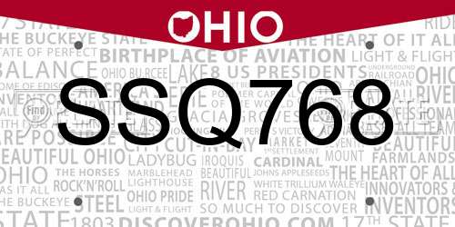SSQ768 Ohio License Plate