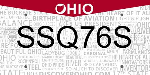 SSQ76S Ohio License Plate