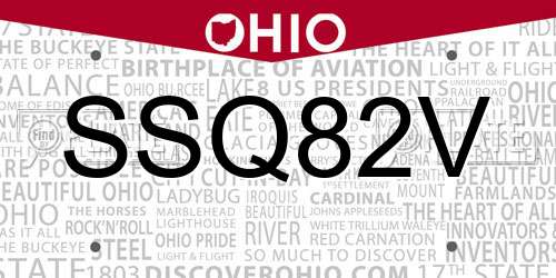 SSQ82V Ohio License Plate