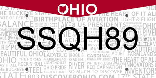 SSQH89 Ohio License Plate