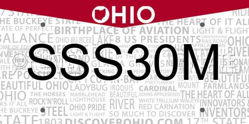 SSS30M Ohio License Plate