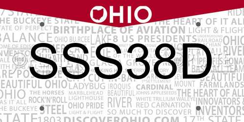 SSS38D Ohio License Plate
