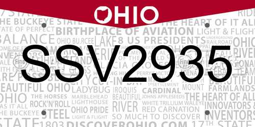 SSV2935 Ohio License Plate
