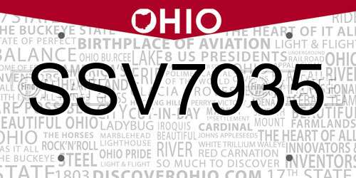 SSV7935 Ohio License Plate