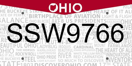 SSW9766 Ohio License Plate