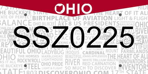 SSZ0225 Ohio License Plate