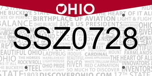 SSZ0728 Ohio License Plate