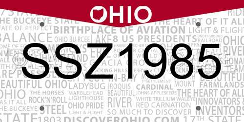 SSZ1985 Ohio License Plate