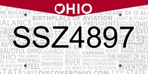 SSZ4897 Ohio License Plate