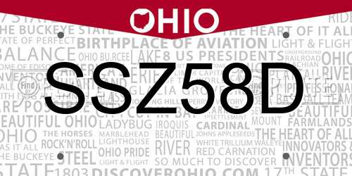 SSZ58D Ohio License Plate