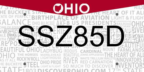 SSZ85D Ohio License Plate