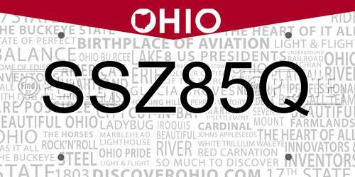 SSZ85Q Ohio License Plate