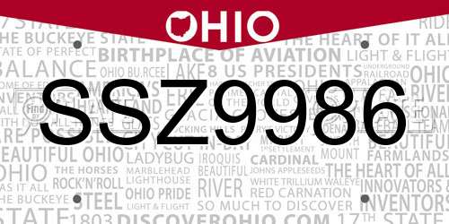 SSZ9986 Ohio License Plate