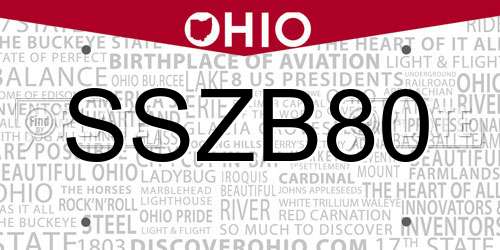 SSZB80 Ohio License Plate