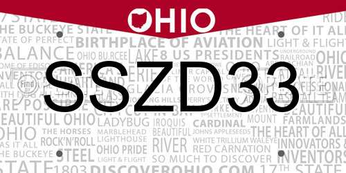 SSZD33 Ohio License Plate