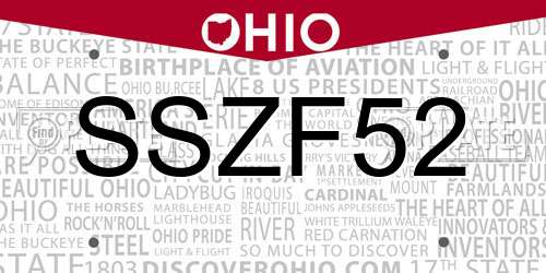 SSZF52 Ohio License Plate