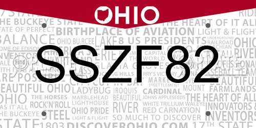 SSZF82 Ohio License Plate