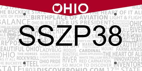SSZP38 Ohio License Plate