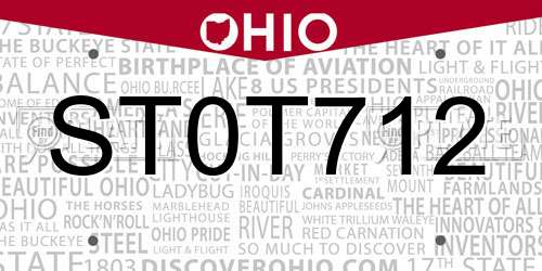 ST0T712 Ohio License Plate
