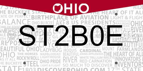 ST2B0E Ohio License Plate