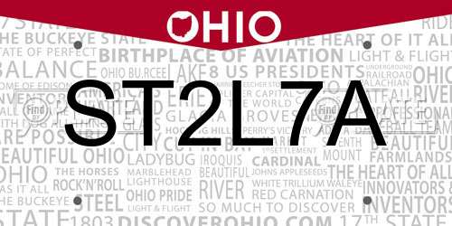ST2L7A Ohio License Plate