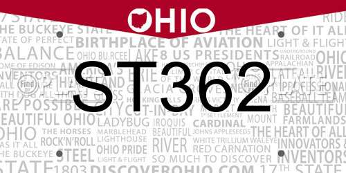 ST362 Ohio License Plate