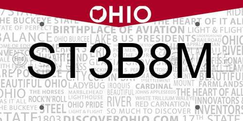 ST3B8M Ohio License Plate