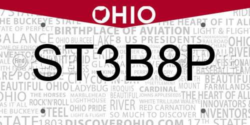 ST3B8P Ohio License Plate